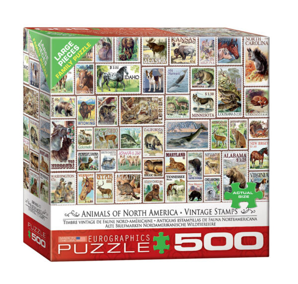 puzzle rompecabezas euroghraphics Animals of North America- Vintage Stamps, 500 piezas