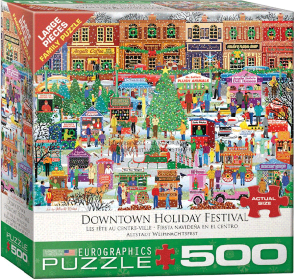 puzzle rompecabezas eurographics 500 piezas niños perro adulto mayor navidad Downtown Holiday Festival