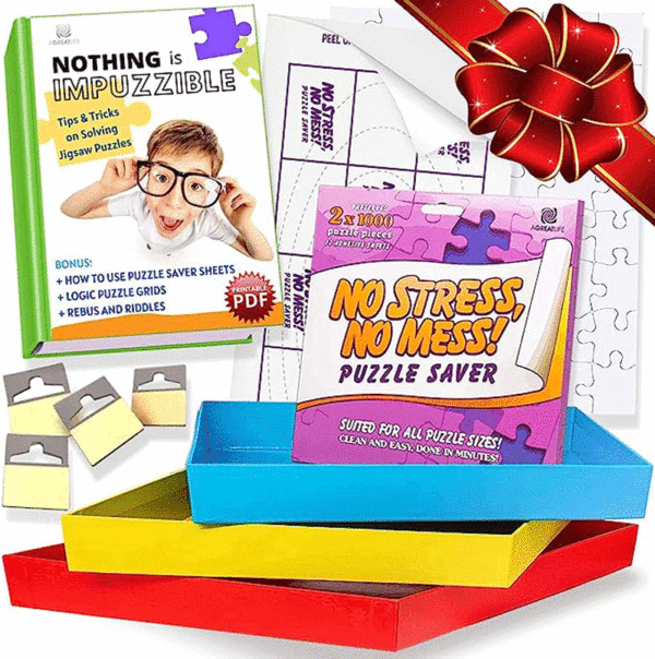 Bandejas de rompecabezas para clasificar piezas de rompecabezas - 5 en 1 - Juego de accesorios para rompecabezas adhesivo pegamento para puzzle rompecabezas personalizados colgador de puzzle