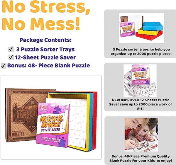 Bandejas de rompecabezas para clasificar piezas de rompecabezas - 5 en 1 - Juego de accesorios para rompecabezas adhesivo pegamento para puzzle rompecabezas personalizados colgador de puzzle
