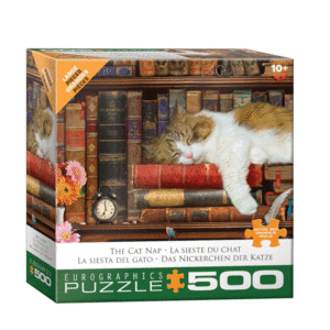puzzle rompecabezas 500 piezas eurographics la siesta del gato durmiendo libros biblioteca