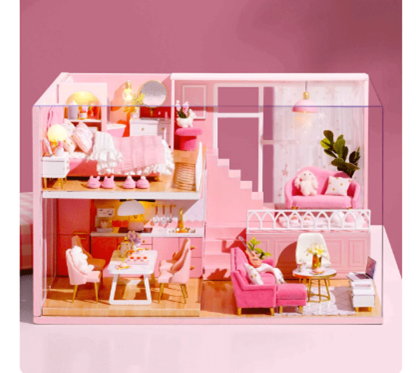 mini casita diy maqueta modelismo departamento loft rosa