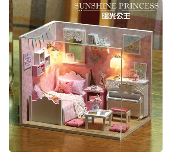 mini casita diy maqueta modelismo habitación piano rosa