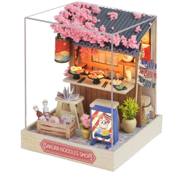 mini casita diy diorama armable de sushi fideos sakura