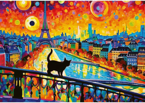 puzzle rompecabezas 1000 piezas trefl gato en paris cat torre eiffel color