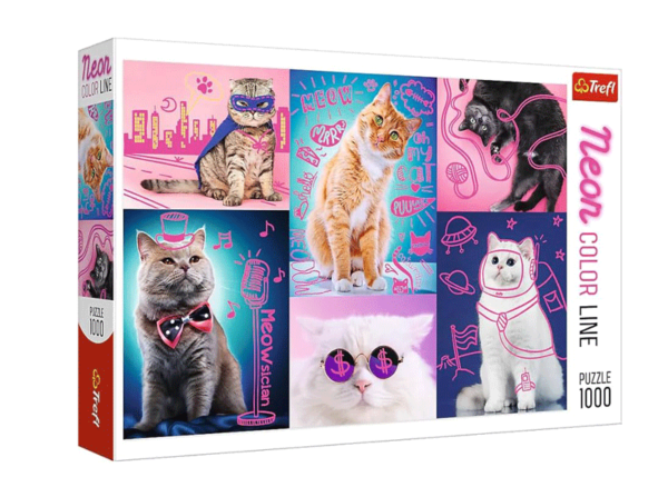 puzzle rompecabezas 1000 piezas trefl super gatos neon fluorescente brilla en la oscuridad