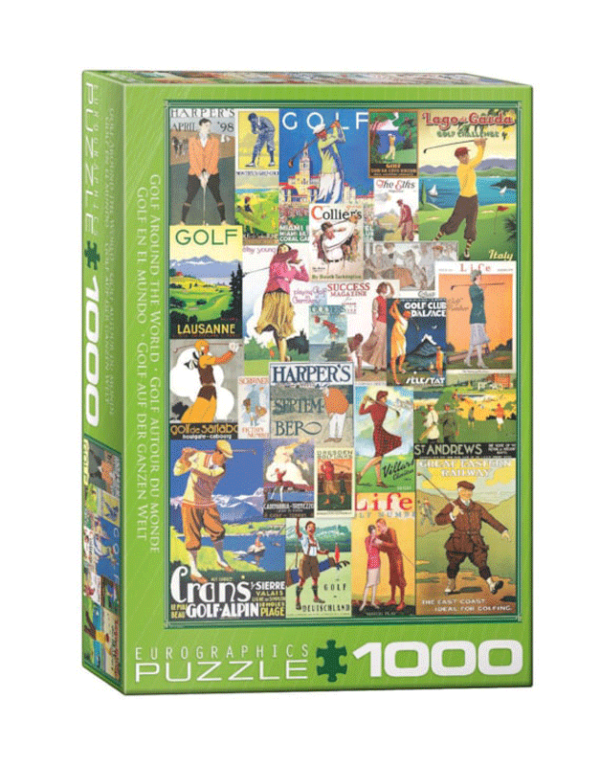 puzzle rompecabezas eurographics 1000 golf en el mundo vintage collage