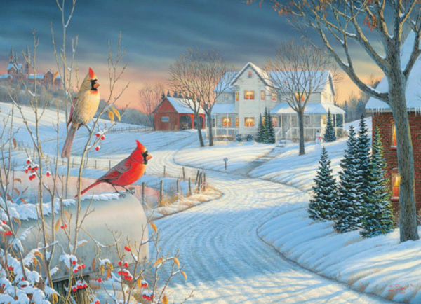 puzzle rompecabezas eurographics 1000 cardenales de campo nieve invierno navidad pasajaros