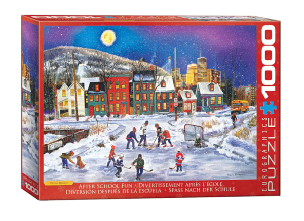 puzzle rompecabezas eurographics 1000 piezas diversion despues de la escuela niños nieve paisaje navidad