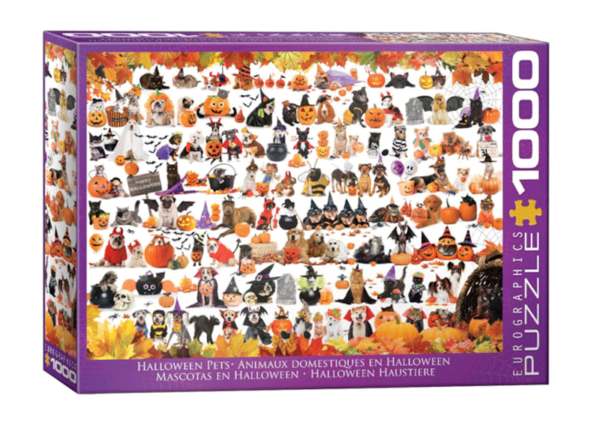 puzzle rompecabezas eurographics 1000 piezas mascotas en halloween gatos perros noche de brujas disfraz