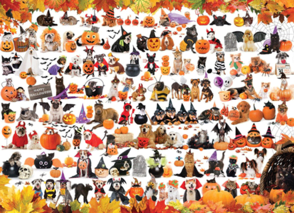 puzzle rompecabezas eurographics 1000 piezas mascotas en halloween gatos perros noche de brujas disfraz