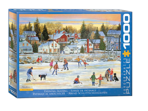 puzzle rompecabezas eurographics 1000 patinaje al anochecer nieve navidad paisaje