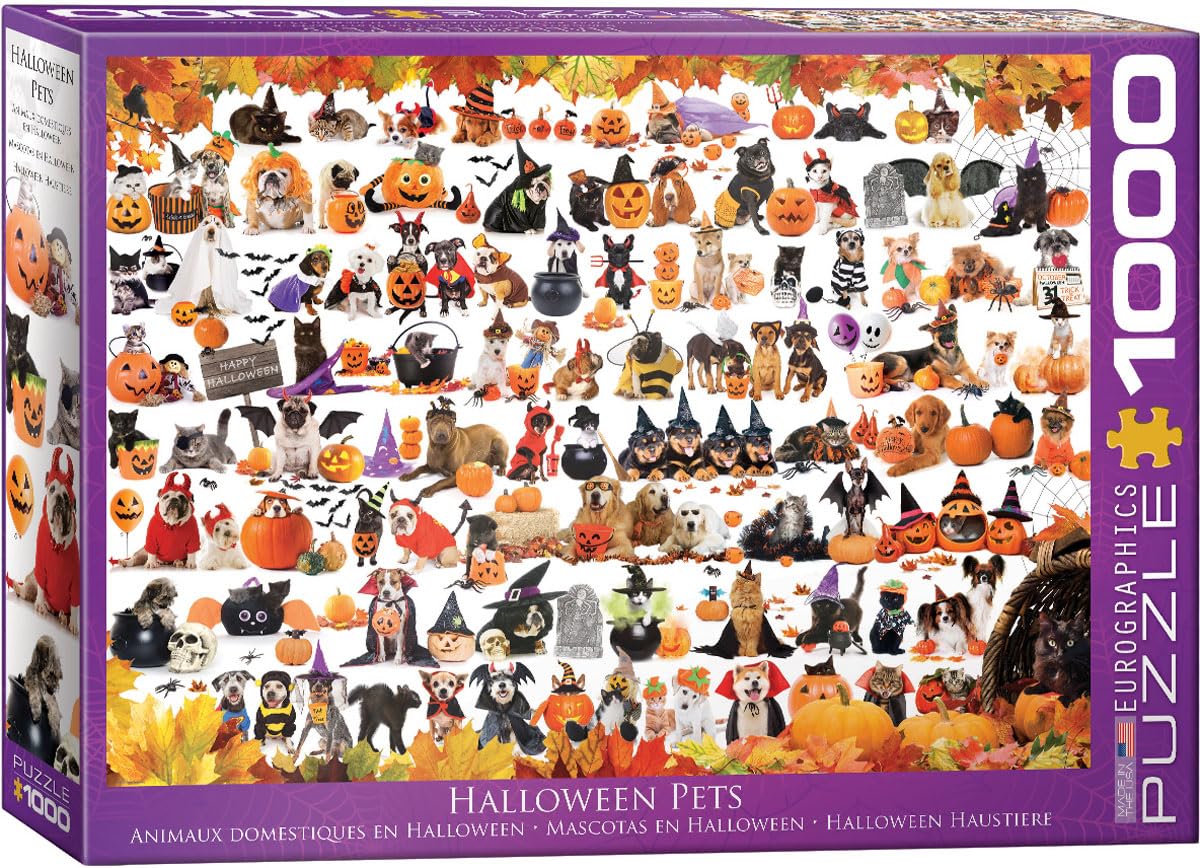 puzzle rompecabezas eurographics 1000 piezas mascotas en halloween gatos perros noche de brujas disfraz