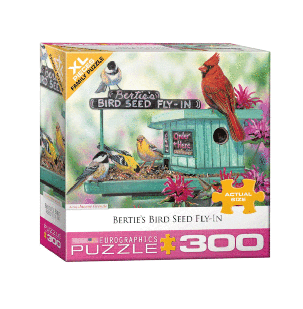 puzzle rompecabezas eurographics 300 piezas xl piezas grandes adulto mayor Grende - Bertie's Bird Seed pajaro flores