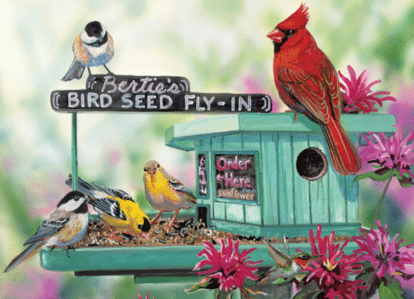 puzzle rompecabezas eurographics 300 piezas xl piezas grandes adulto mayor Grende - Bertie's Bird Seed pajaro flores