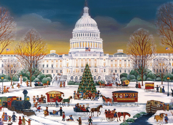 puzzle rompecabezas eurographics 300 piezas xl piezas viejo tiempos de fiesta en el capitolio navidad nieve invierno paisaje