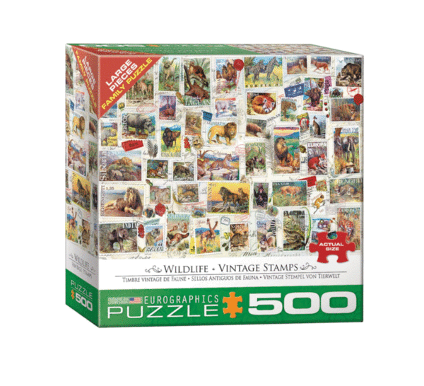 puzzle rompecabezas 500 piezas eurographics piezas xl grandes adulto mayor estampillas vintage wildlife leon