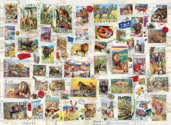 puzzle rompecabezas 500 piezas eurographics piezas xl grandes adulto mayor estampillas vintage wildlife leon