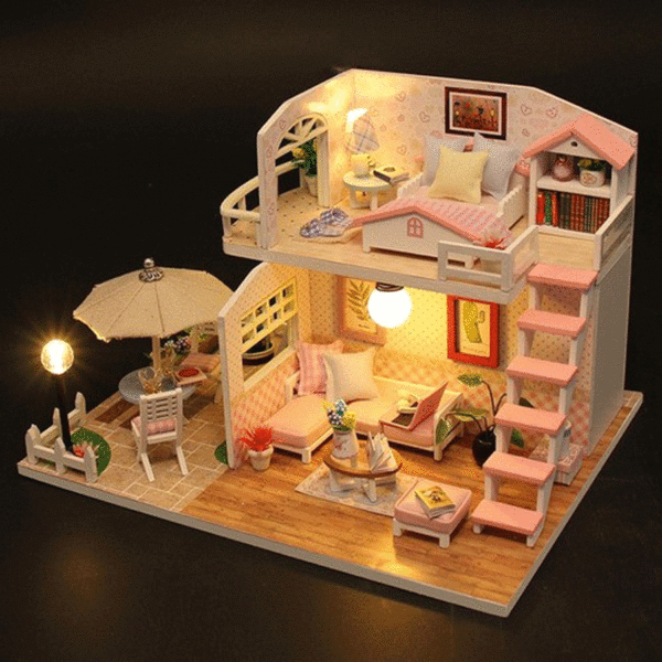 mini casita rosa diy bricollage maqueta muñecas