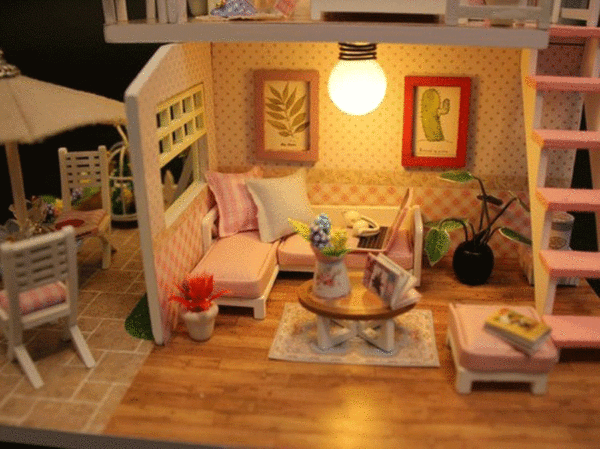 mini casita rosa diy bricollage maqueta muñecas