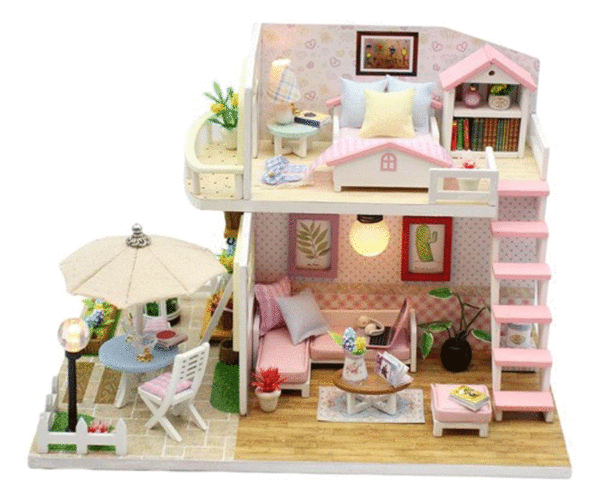 mini casita rosa diy bricollage maqueta muñecas