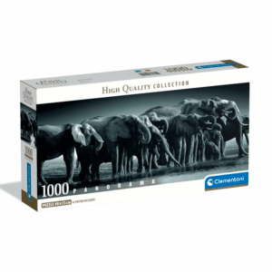 puzzle rompecabezas 1000 piezas clementoni panoramico manada de gigantes elefantes blanco y negro