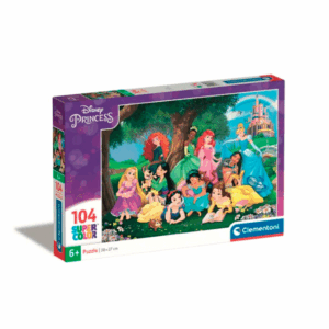 puzzle rompecabezas clementoni 104 princesas disney mulan, merida, cenicienta, blanca nieves, belle, aladin, pocahontas