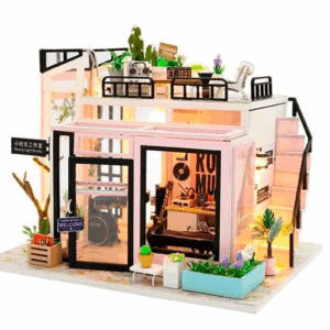 mini casita diy bricolage maqueta kit separador de libros libreria biblioteca tienda de musica rock